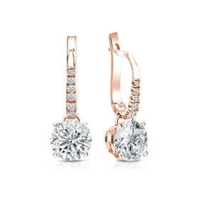 Natural 1.50 CTW Diamond Dangle Earrings 14K Rose Gold