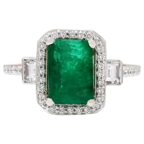 Emerald Diamond Ring 14K White Gold
