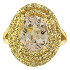 Morganite Diamond Ring 14K Yellow Gold