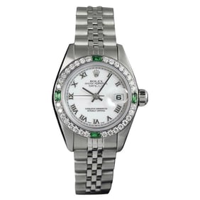 Rolex Datejust White Roman Dial Emerald/Diamond