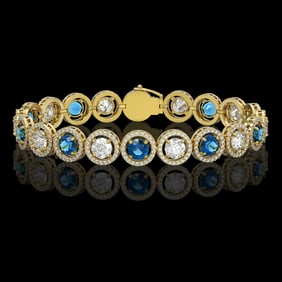 13.56 ctw Blue & Diamond Micro Pave Bracelet 18K Yellow Gold
