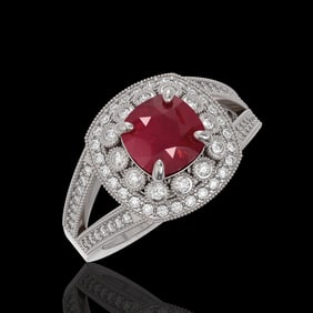 2.69 ctw Certified Ruby & Diamond Victorian Ring 14K White Gold