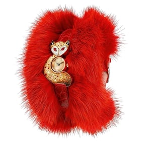 Stylish Watch Gold Ruby Alligator and