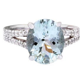 Aquamarine Diamond Ring 14K White Gold