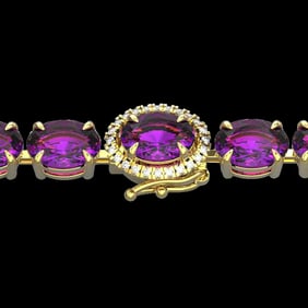 29 ctw Amethyst & VS/SI Diamond Micro Pave Bracelet 14k Yellow Gold