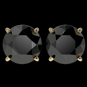 4 ctw Fancy Black Diamond Solitaire Stud Earrings 10k Yellow Gold