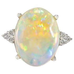 Opal Diamond Ring 14K White Gold
