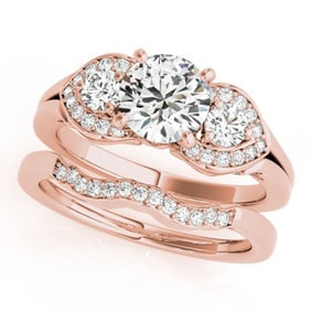 1.8 ctw Certified VS/SI Diamond 3 Stone 2pc Set Wedding 14k Rose Gold
