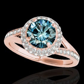 1.6 ctw SI Certified Fancy Blue Diamond Solitaire Halo Ring 10k Rose Gold
