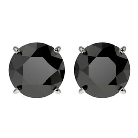 3.18 ctw Fancy Black Diamond Solitaire Stud Earrings 10k White Gold