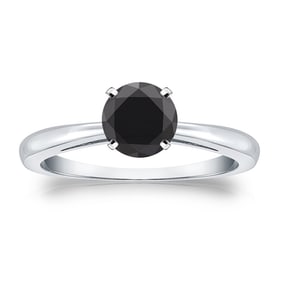 Natural 1.00 CTW Black Diamond Solitaire Ring 18K White Gold