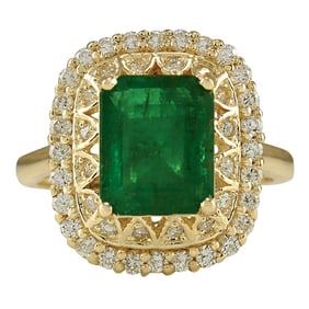 Emerald Diamond Ring 14K Yellow Gold