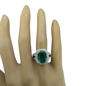 Emerald and Ruby Diamond Ring 14K White Gold