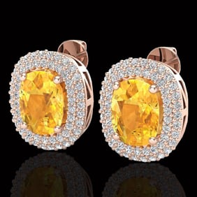 6 ctw Citrine & Micro Pave VS/SI Diamond Earrings 14k Rose Gold