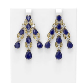 27.46 ctw Sapphire & Diamond Earrings 18K Yellow Gold