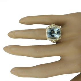 Natural Aquamarine Diamond Ring In 14