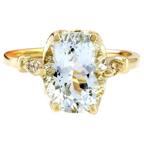 Aquamarine Diamond Ring 14K Yellow Gold