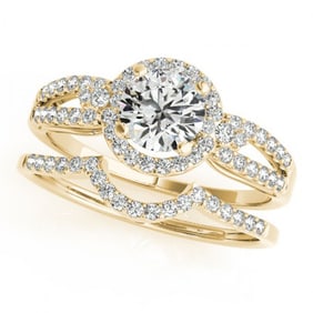 1.11 ctw Certified VS/SI Diamond 2pc Wedding Set Halo 14k Yellow Gold