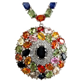 Sapphire Diamond Necklace 14K White Gold