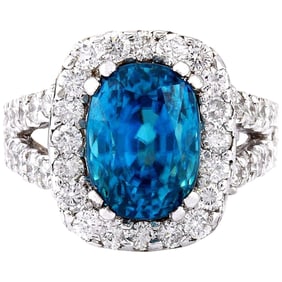 Zircon & Diamond Ring 14K White Gold