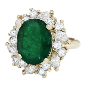 Emerald Diamond Ring 14K Yellow Gold