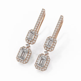 2.55 ctw Emerald Cut Diamond Designer Earrings 18K Rose Gold