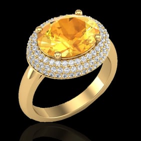 4 ctw Citrine & Micro Pave VS/SI Diamond Certified Ring 18k Yellow Gold