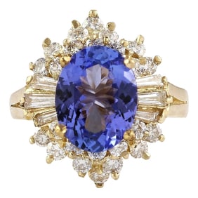 Natural Tanzanite Diamond Ring In 14