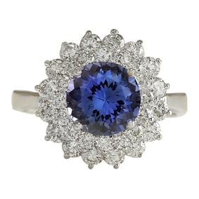 Natural Tanzanite Diamond Ring In 14