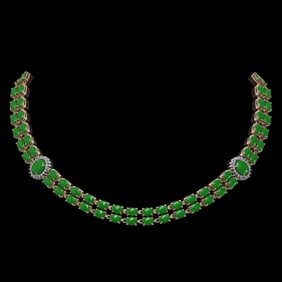 27.65 ctw Jade & Diamond Necklace 14K Rose Gold