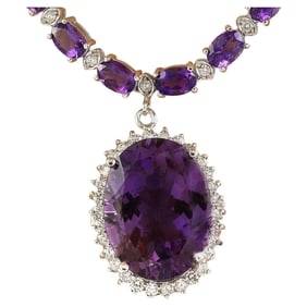 Natural Amethyst Diamond Necklace In 14