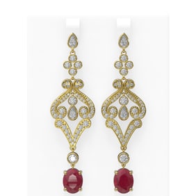 11.15 ctw Ruby & Diamond Earrings 18K Yellow Gold