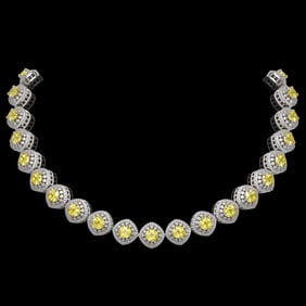 62.37 ctw Canary Citrine & Diamond Victorian Necklace 14K White Gold
