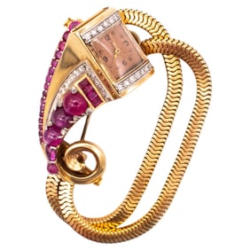 Art Deco 1940 Brooch Wristwatch 18Kt