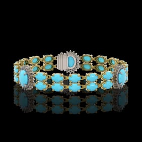 14.58 ctw Turquoise & Diamond Bracelet 14K Yellow Gold