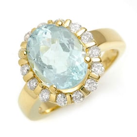 4.65 ctw Aquamarine & Diamond Ring 10k Yellow Gold