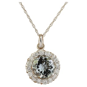 Aquamarine Diamond Necklace 14K White Gold