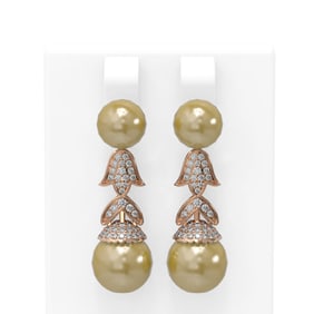 1.01 ctw Diamond & Pearl Earrings 18K Rose Gold