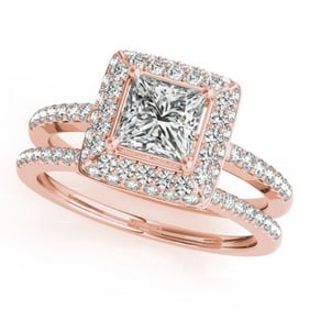 1.76 ctw Certified VS/SI Princess Diamond 2pc Set Halo 14k Rose Gold