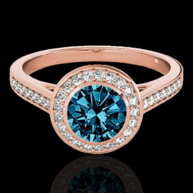 1.3 ctw SI Certified Fancy Blue Diamond Solitaire Halo Ring 10k Rose Gold
