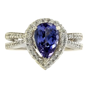 Natural Tanzanite Diamond Ring In 14