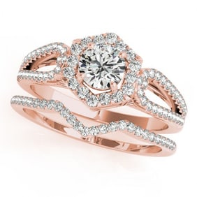 1.07 ctw Certified VS/SI Diamond 2pc Wedding Set Halo 14k Rose Gold