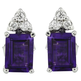 Amethyst Diamond Earrings 14K White Gold