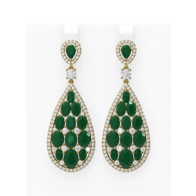 27.47 ctw Emerald & Diamond Earrings 18K Yellow Gold