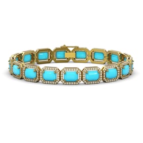 23.66 ctw Turquoise & Diamond Micro Pave Halo Bracelet 10k Yellow Gold