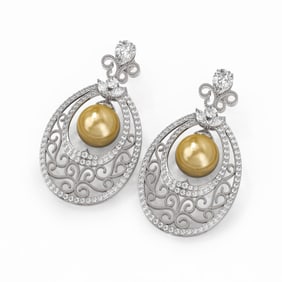 6.5 ctw Mixed Cut Diamond with Pearl Earrings 18K White Gold