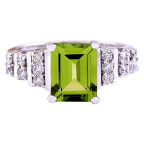 Peridot Diamond Ring 14K White Gold