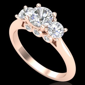 1.5 ctw VS/SI Diamond Solitaire Art Deco 3 Stone Ring 18k Rose Gold