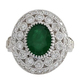 Emerald Diamond Ring 14K White Gold