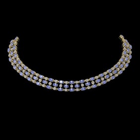 35.93 ctw Tanzanite & Diamond Necklace 10K Yellow Gold